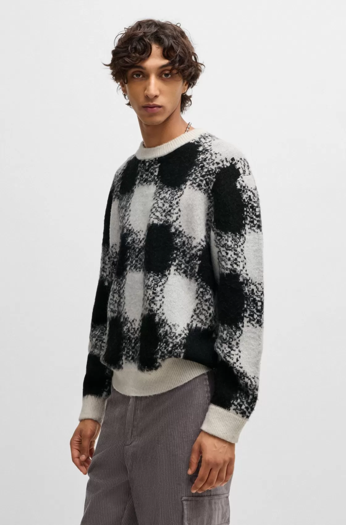 HUGO BOSS Oversize-fit Sweater With Jacquard-knitted Check Pattern White Best
