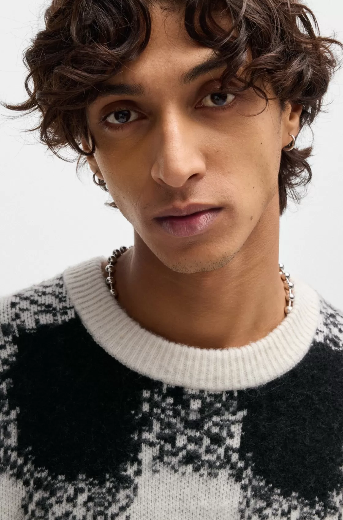 HUGO BOSS Oversize-fit Sweater With Jacquard-knitted Check Pattern White Best