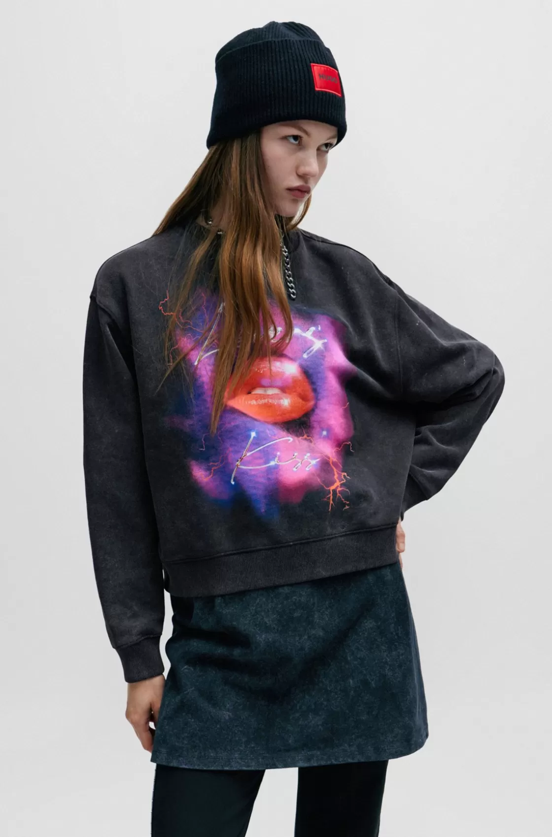 HUGO BOSS Oversize-fit Sweatshirt In French Terry With Seasonal Artwork Black Store