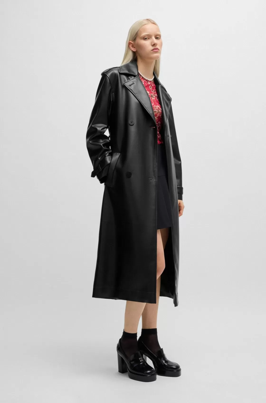 HUGO BOSS Oversize-fit Trench Coat In Faux Leather Black Sale
