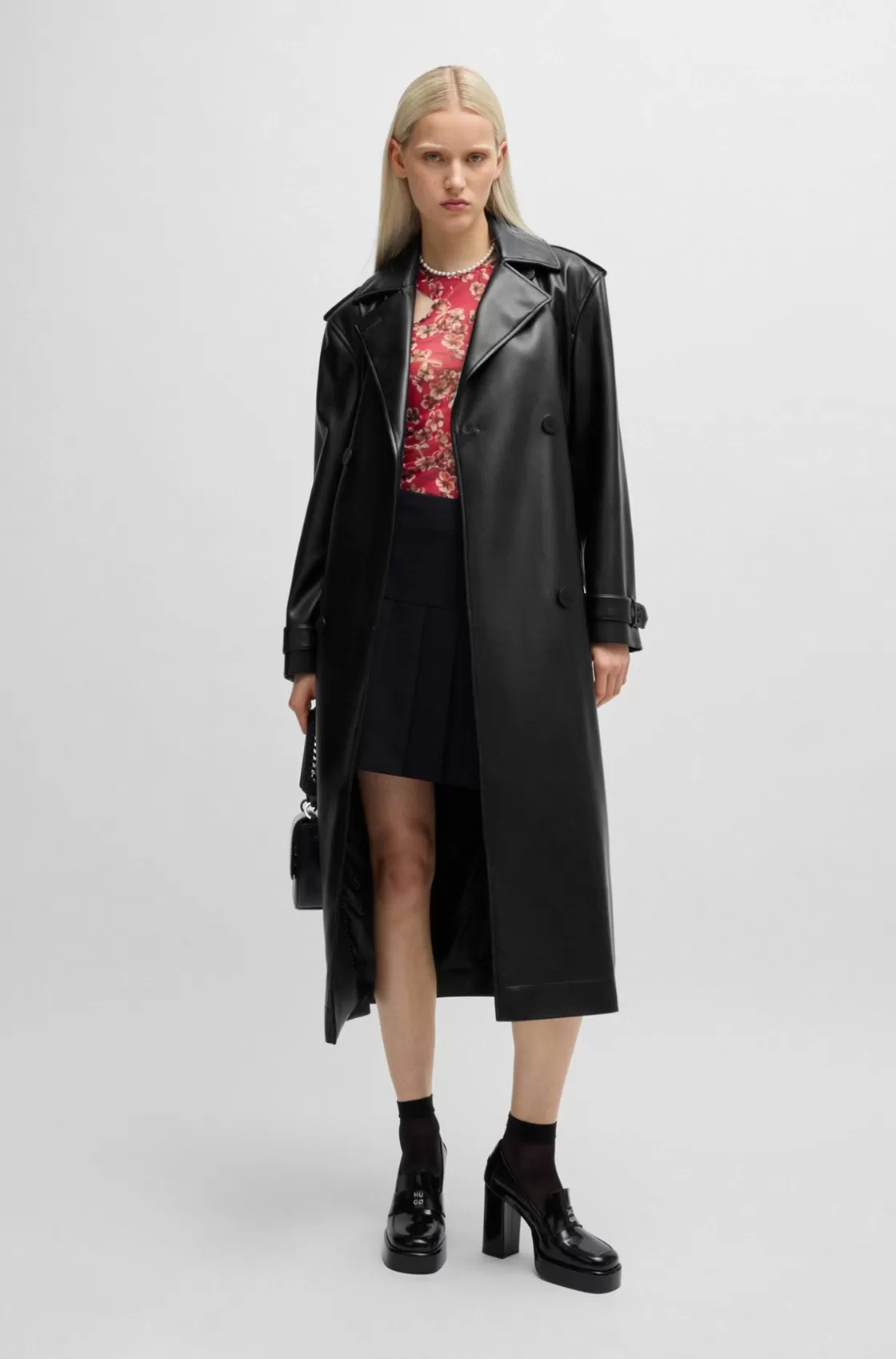 HUGO BOSS Oversize-fit Trench Coat In Faux Leather Black Sale