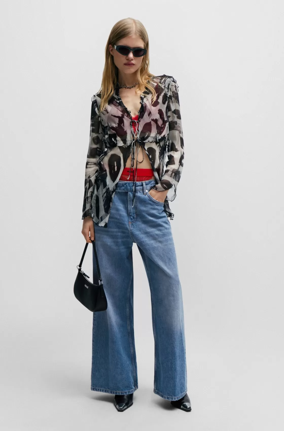 HUGO BOSS Oversize-fit Wide-leg Jeans In Mid- Denim Blue Fashion
