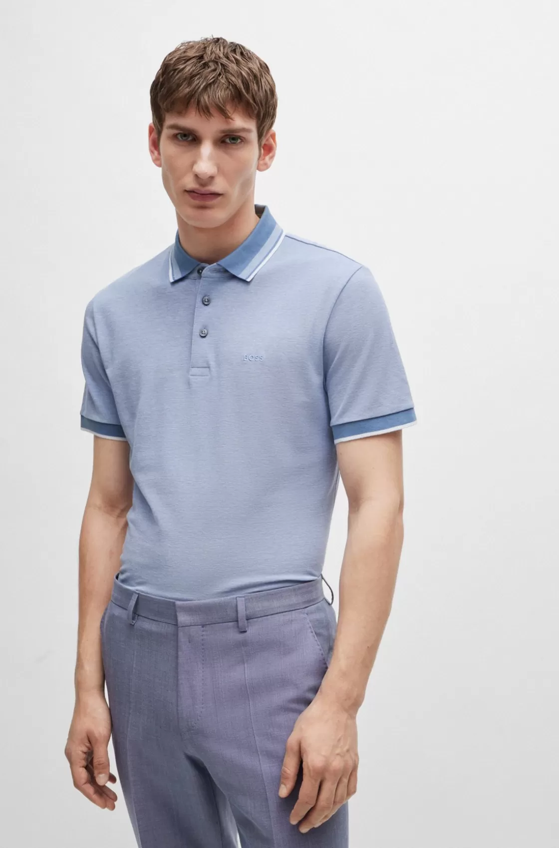 HUGO BOSS Oxford-cotton-piqué Polo Shirt With Logo Detail Light Blue Cheap