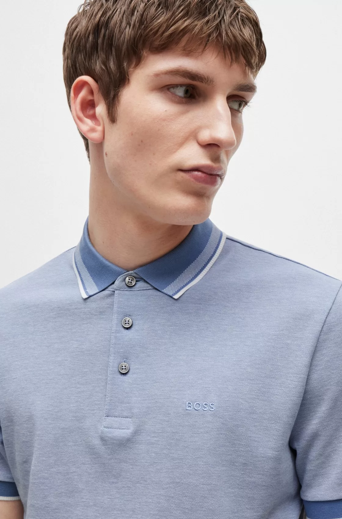 HUGO BOSS Oxford-cotton-piqué Polo Shirt With Logo Detail Light Blue Cheap