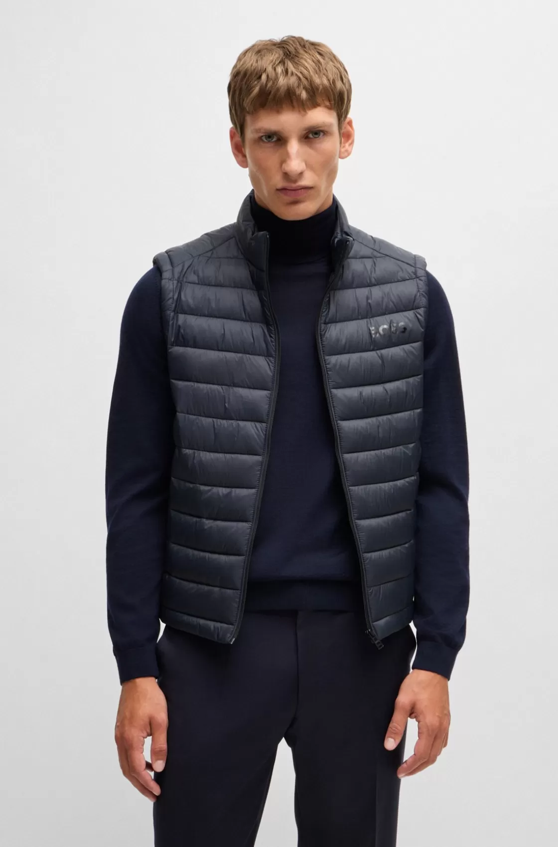 HUGO BOSS Packable Gilet With Tonal Logo Dark Blue Online