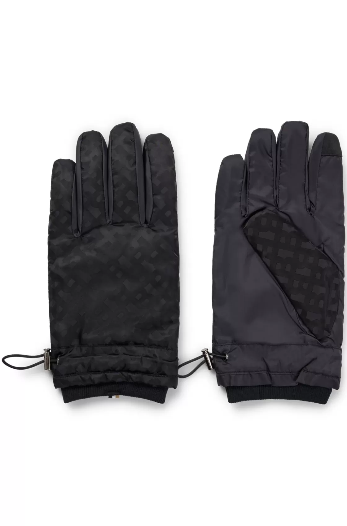 HUGO BOSS Padded Gloves With Tonal Monogram Details And Flannel Lining Black Flash Sale