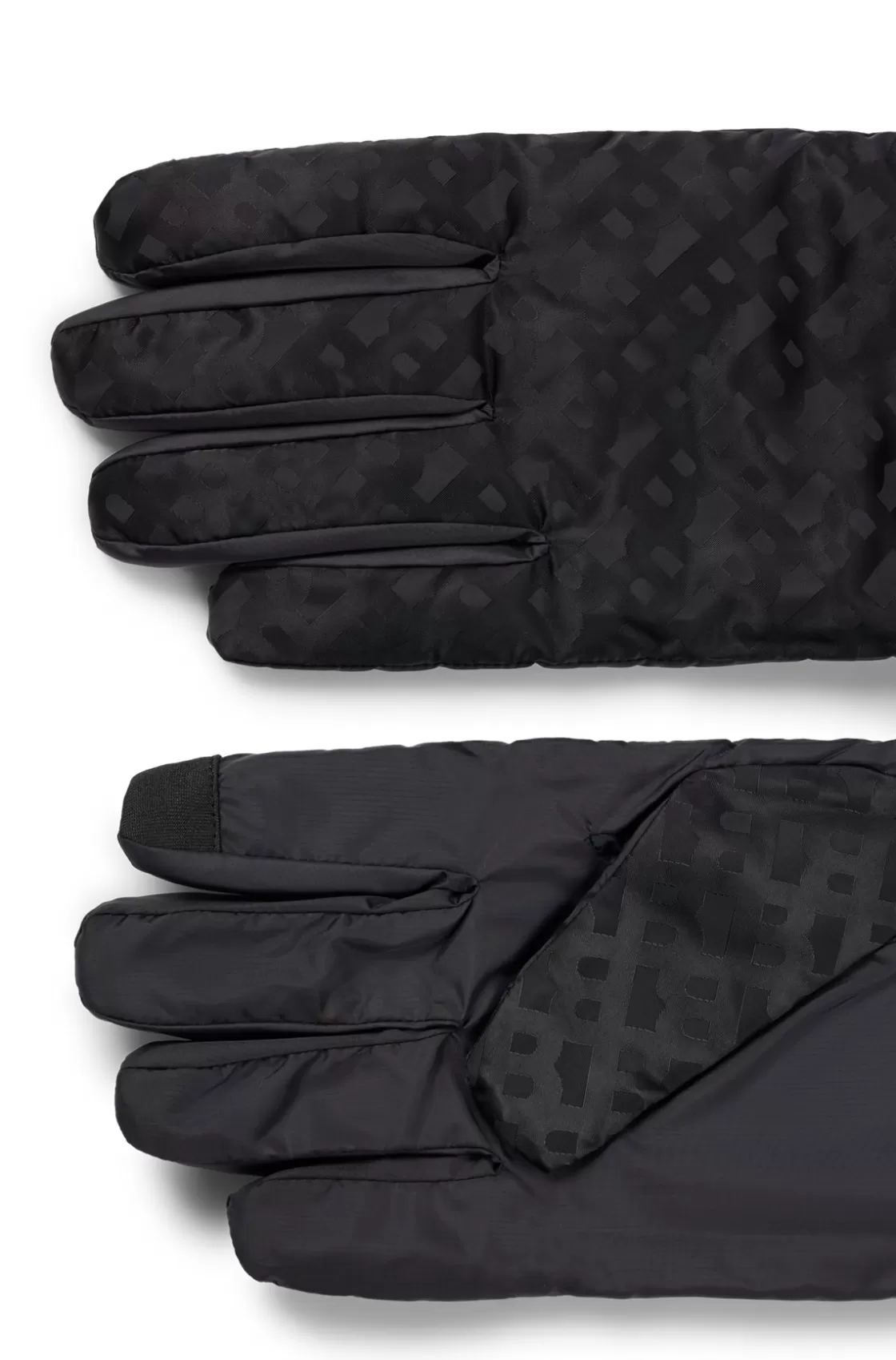 HUGO BOSS Padded Gloves With Tonal Monogram Details And Flannel Lining Black Flash Sale