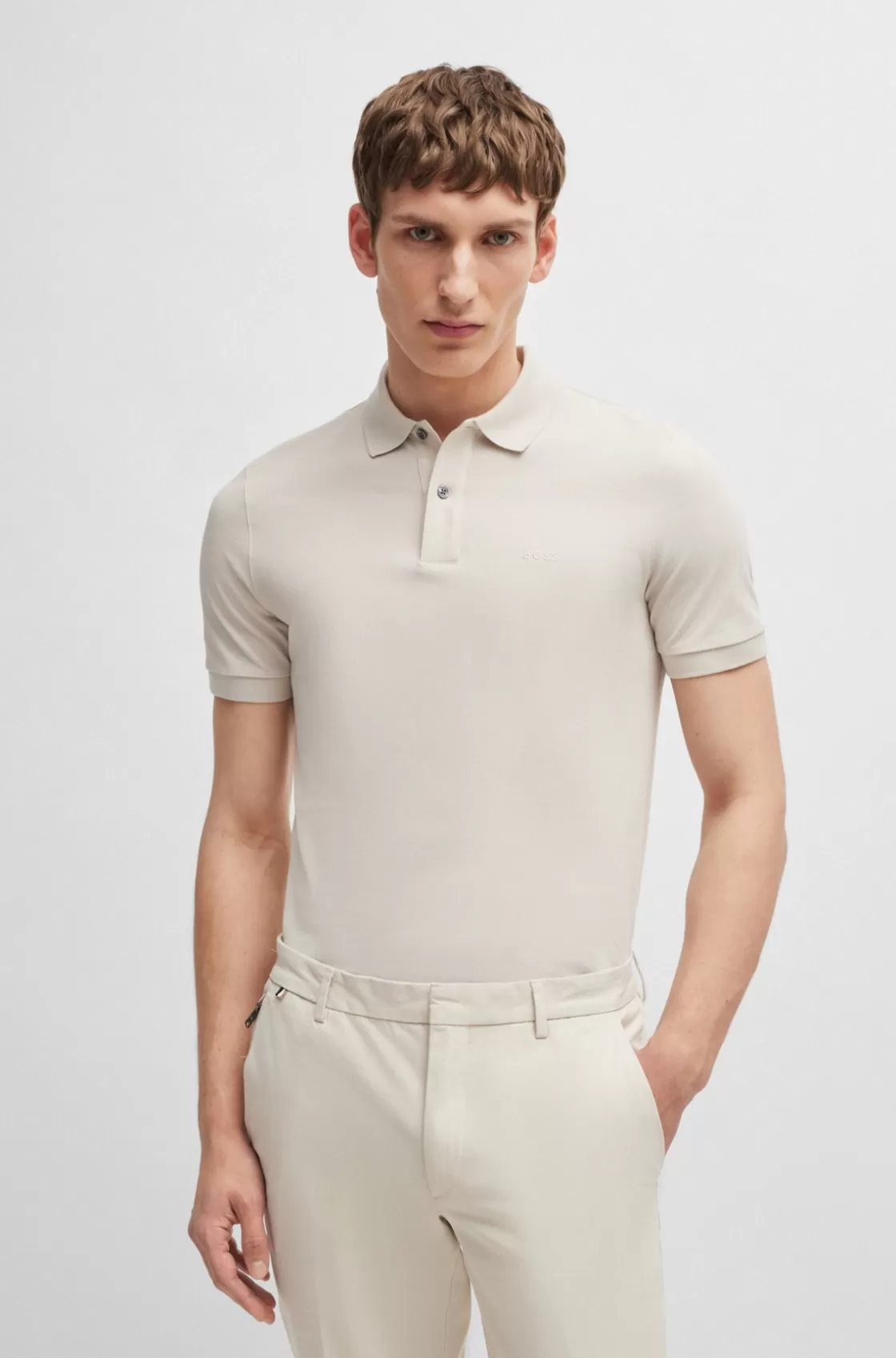 HUGO BOSS Pallas Cotton Polo Shirt With Embroidered Logo White New