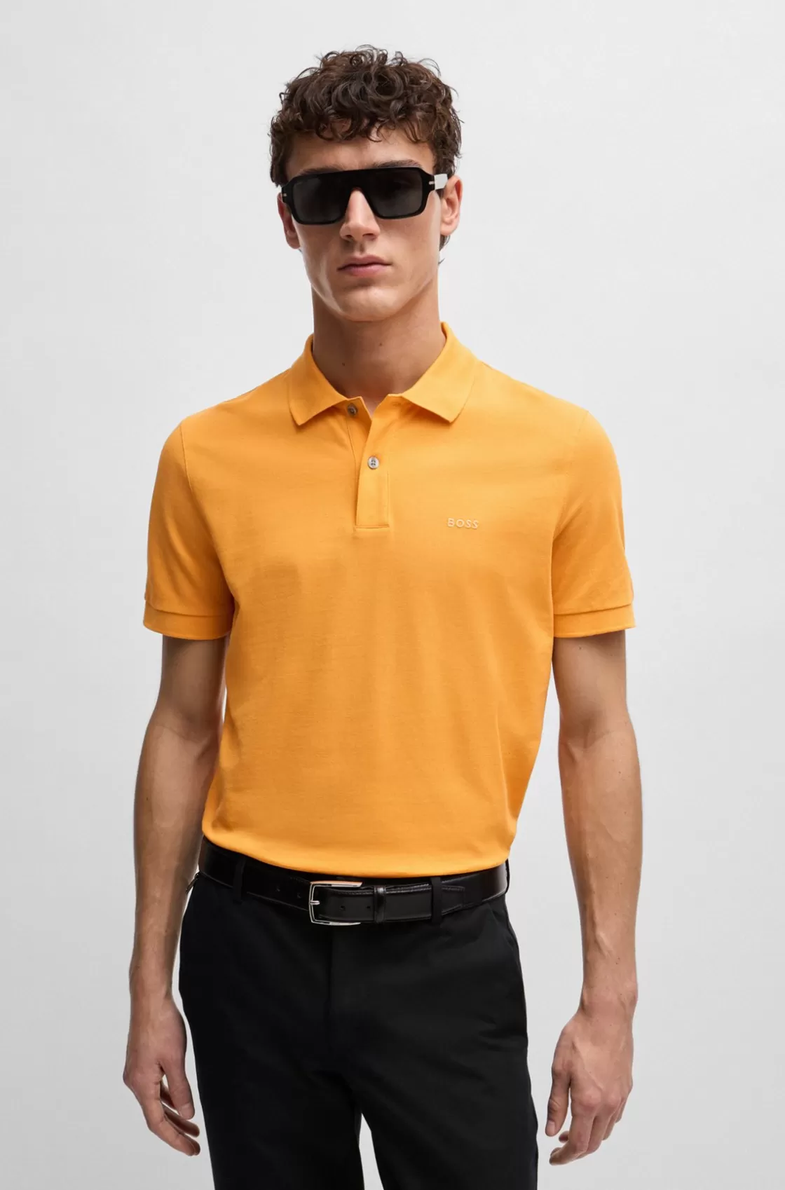 HUGO BOSS Pallas Cotton Polo Shirt With Embroidered Logo Orange Shop