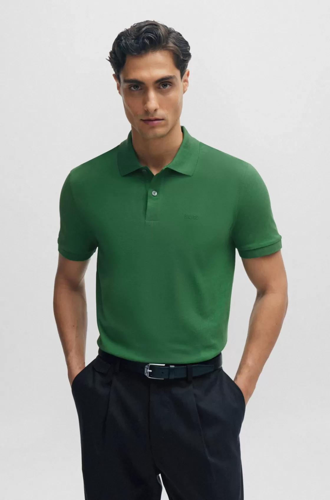 HUGO BOSS Pallas Cotton Polo Shirt With Embroidered Logo Light Green Hot