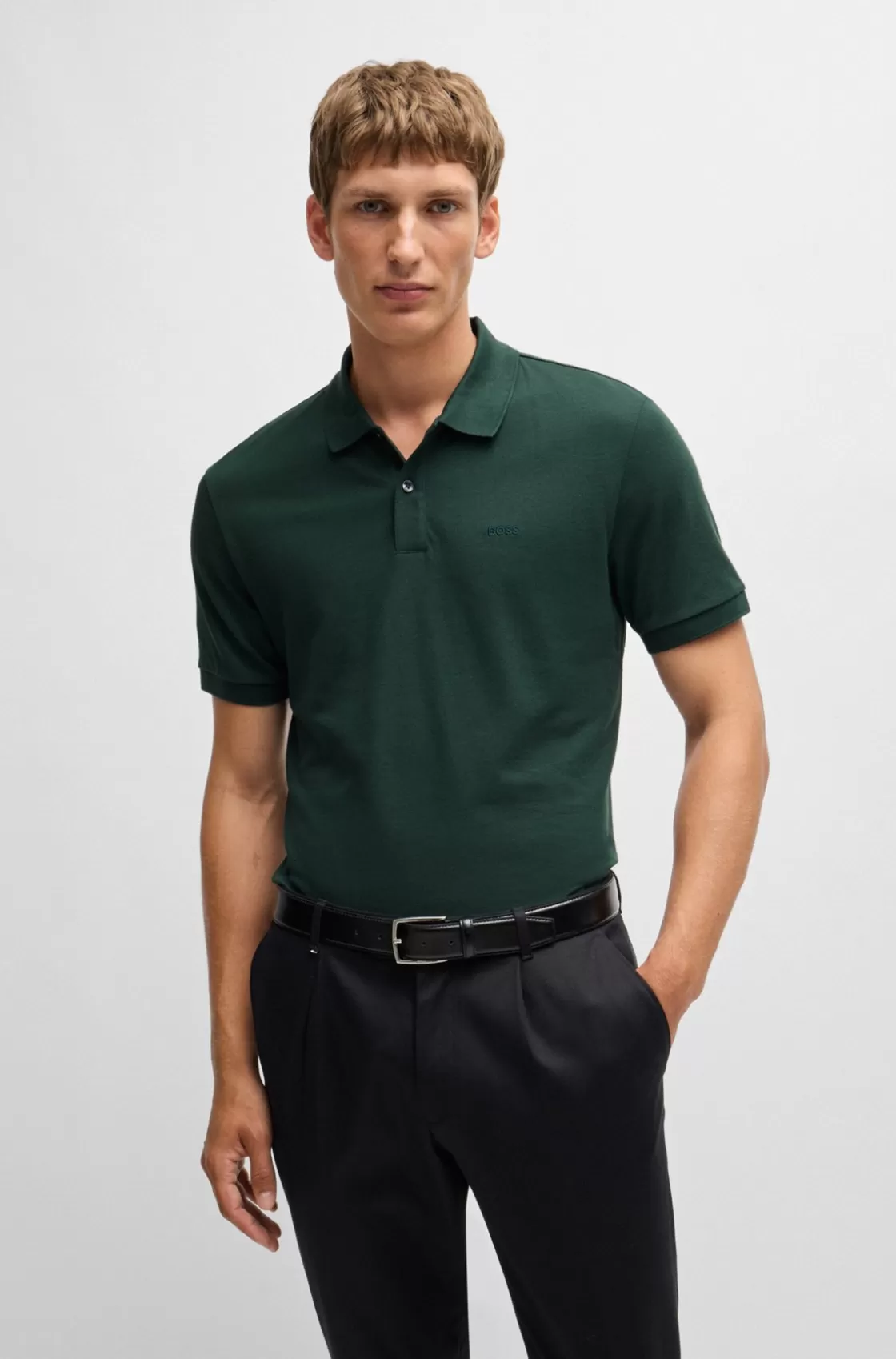 HUGO BOSS Pallas Regular-fit Polo Shirt In Cotton With Embroidered Logo Light Green Shop