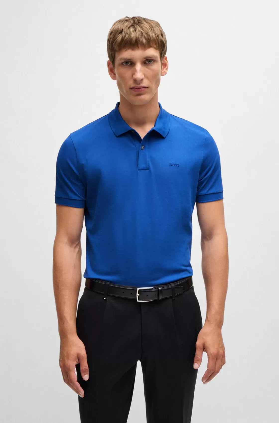HUGO BOSS Pallas Regular-fit Polo Shirt In Cotton With Embroidered Logo Blue Hot
