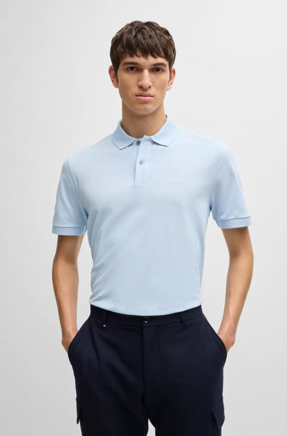 HUGO BOSS Pallas Regular-fit Polo Shirt In Cotton With Embroidered Logo Light Blue Outlet