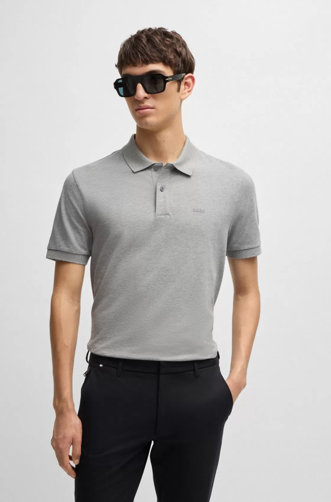 HUGO BOSS Pallas Regular-fit Polo Shirt In Cotton With Embroidered Logo Silver Fashion