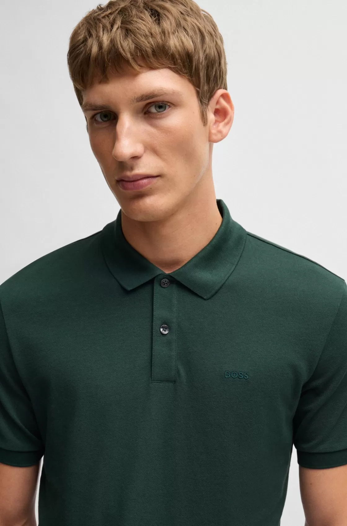 HUGO BOSS Pallas Regular-fit Polo Shirt In Cotton With Embroidered Logo Light Green Shop