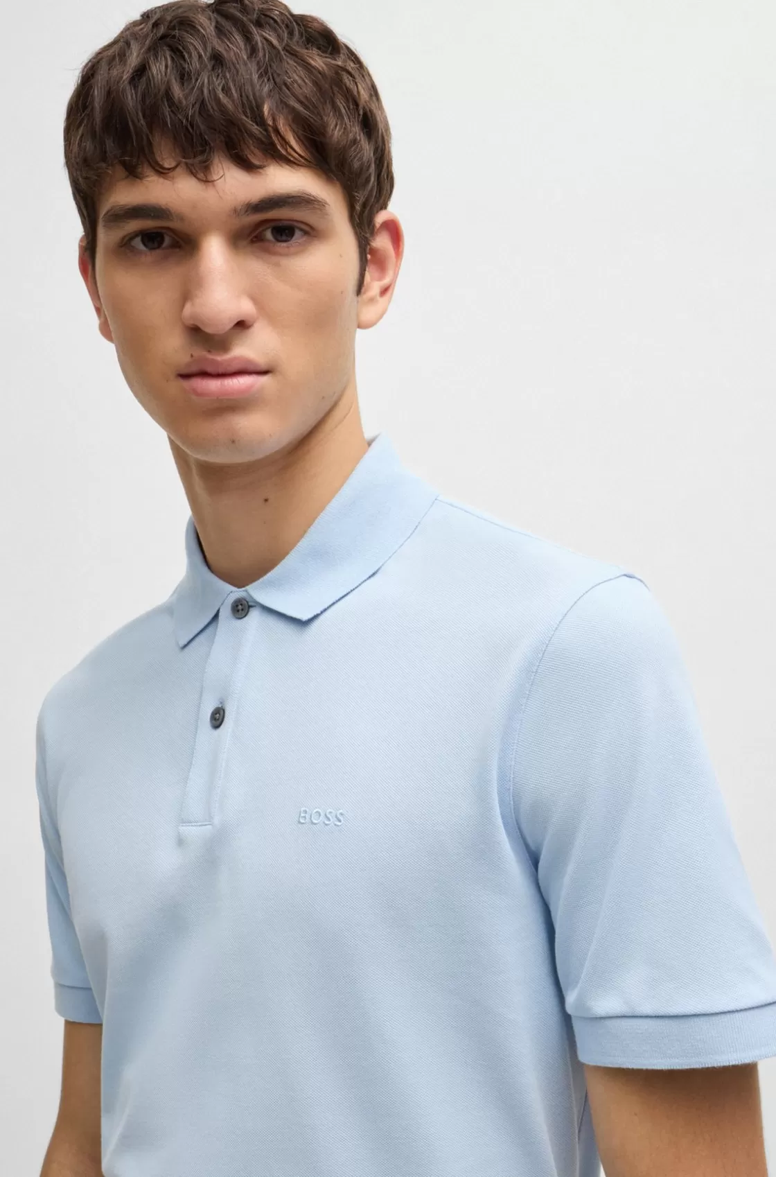 HUGO BOSS Pallas Regular-fit Polo Shirt In Cotton With Embroidered Logo Light Blue Outlet