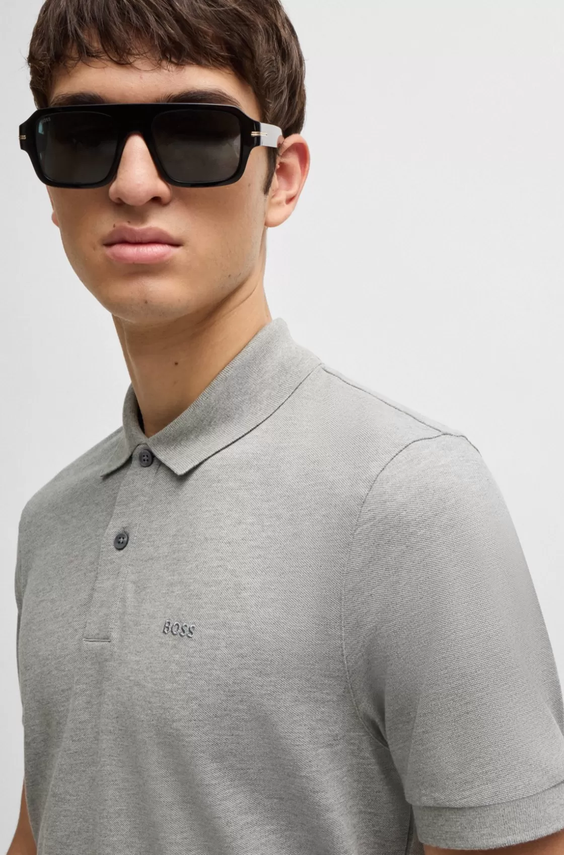 HUGO BOSS Pallas Regular-fit Polo Shirt In Cotton With Embroidered Logo Silver Fashion