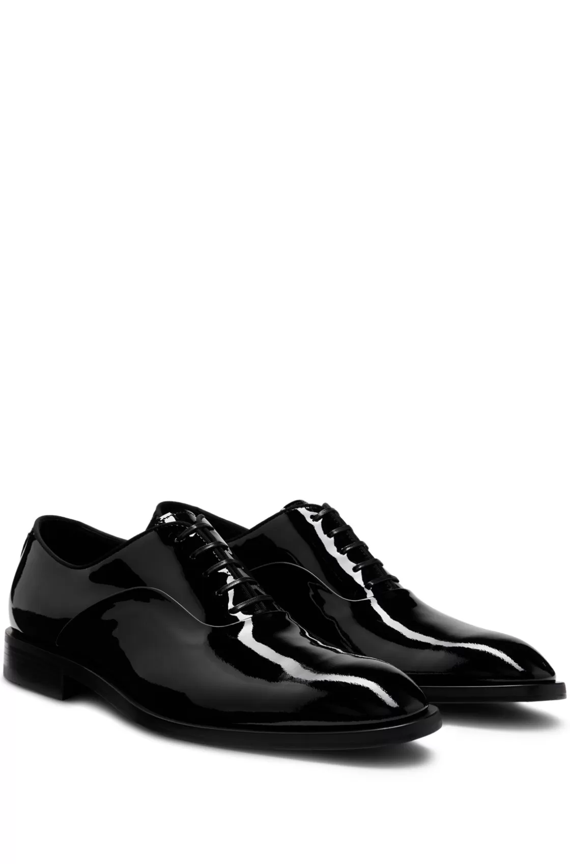 HUGO BOSS Patent-leather Oxford Shoes With Stitching Details Black Hot