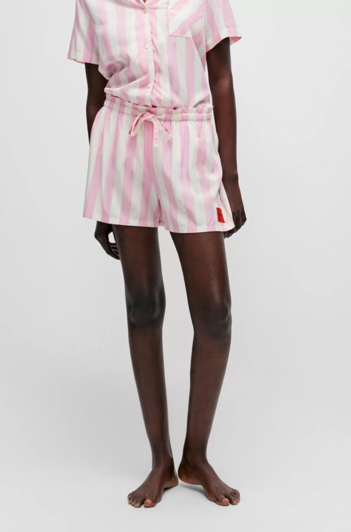 HUGO BOSS Patterned Pajama Shorts With Red Logo Label Pink Flash Sale