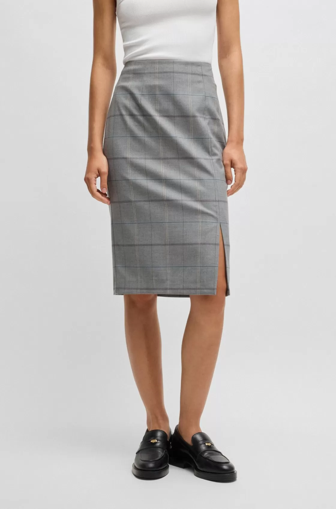 HUGO BOSS Pencil Skirt In Checked Stretch Fabric Patterned Flash Sale