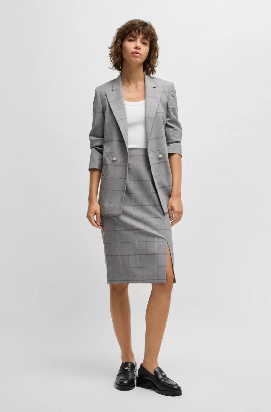 HUGO BOSS Pencil Skirt In Checked Stretch Fabric Patterned Flash Sale