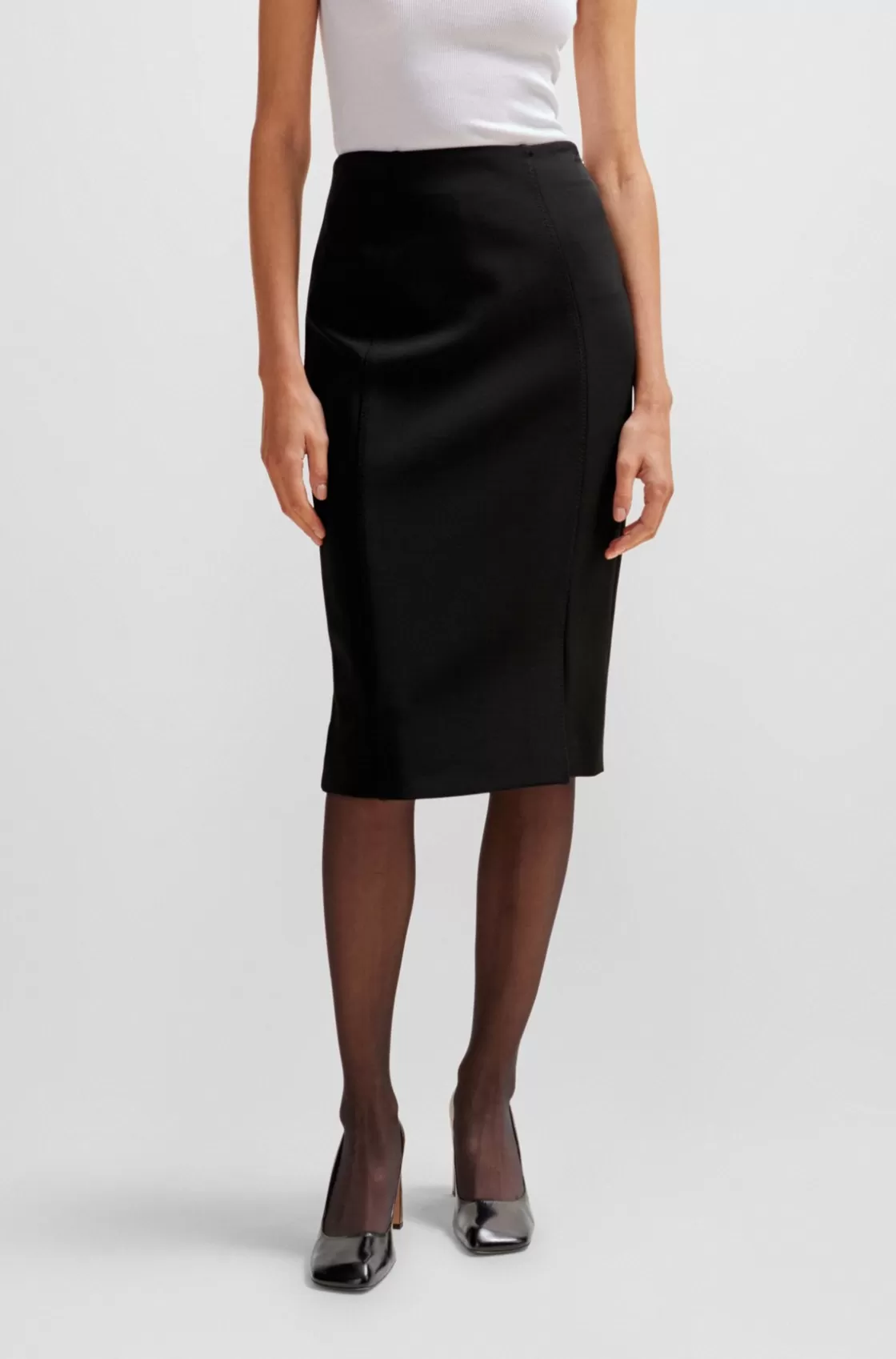 HUGO BOSS Pencil Skirt In Stretch Fabric With Front Slit Black Best Sale