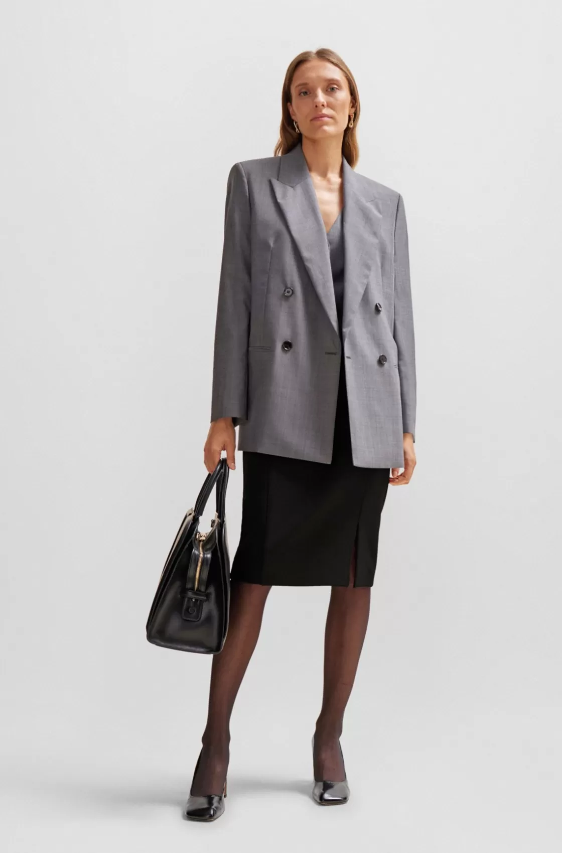 HUGO BOSS Pencil Skirt In Stretch Fabric With Front Slit Black Best Sale