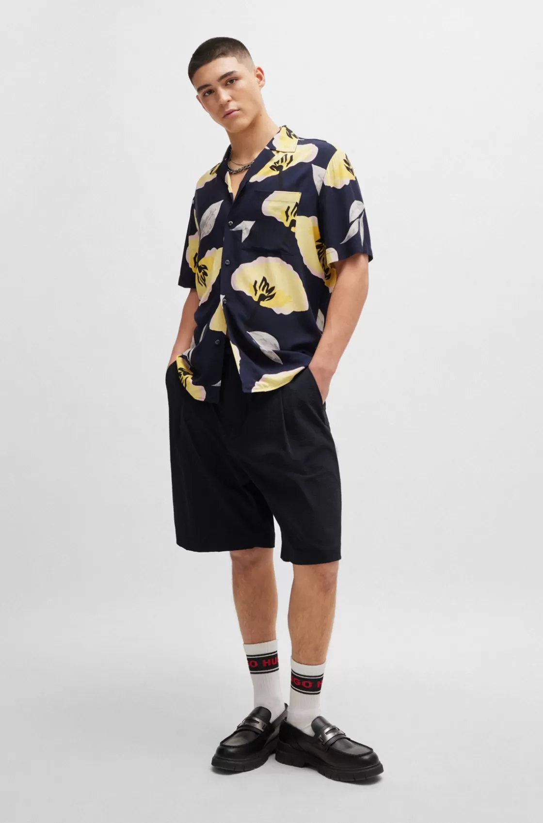 HUGO BOSS Performance-stretch Seersucker Shorts With Drawstring Waist Dark Blue Hot