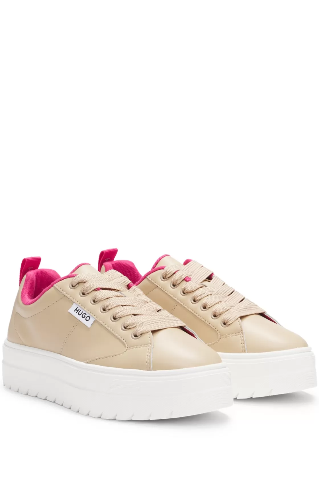 HUGO BOSS Platform-sole Trainers With Logo Flag And Signature Details Light Beige Hot