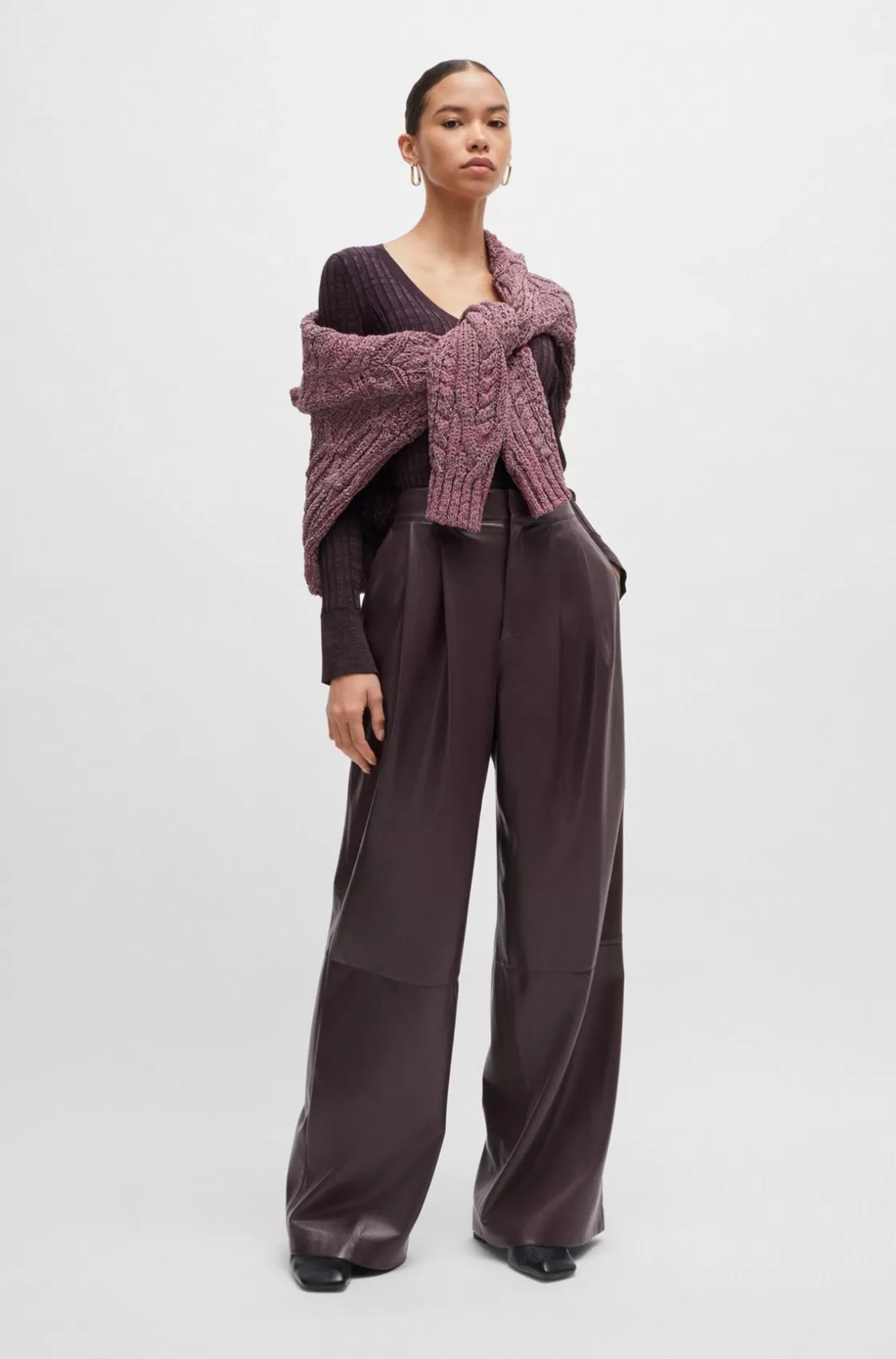 HUGO BOSS Pleat-front Relaxed-fit Trousers In Faux Leather Light Red Outlet