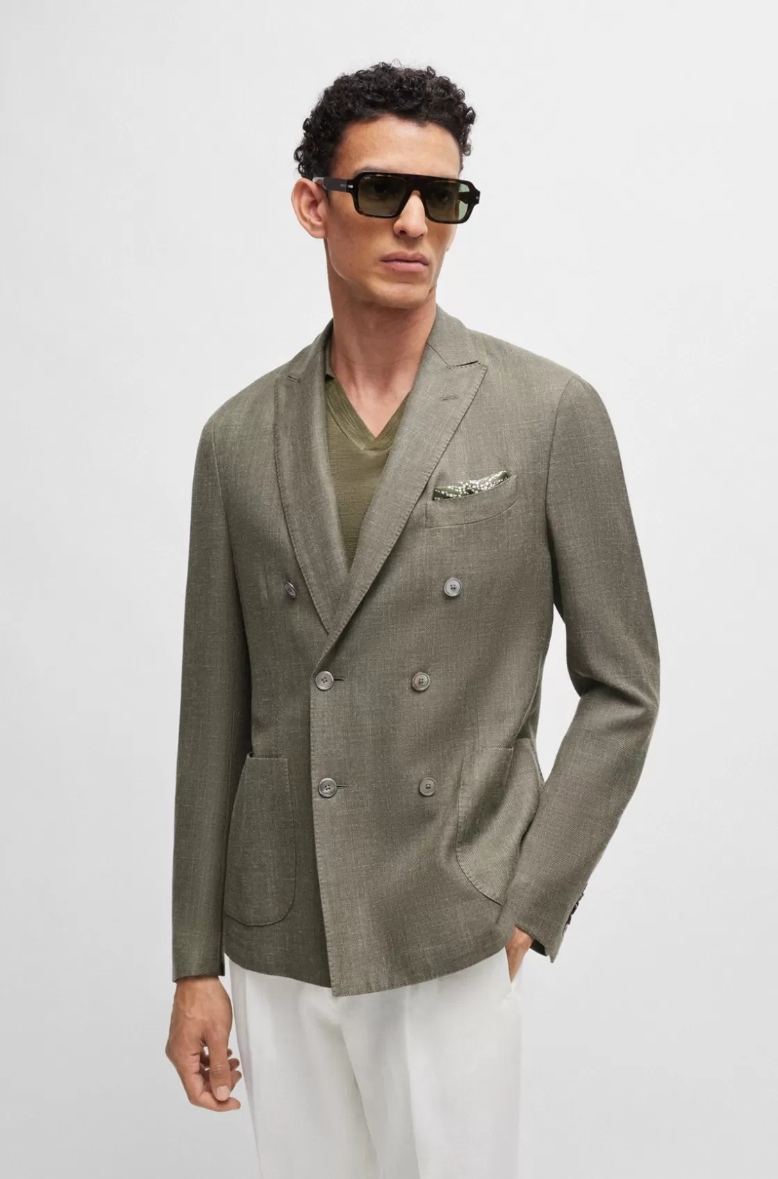 HUGO BOSS Pocket Square In Pure Silk With Digital Print Light Green Hot