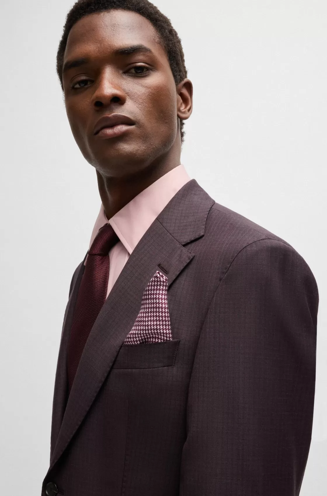 HUGO BOSS Pocket Square In Pure Silk With Double Print Dark Purple Discount