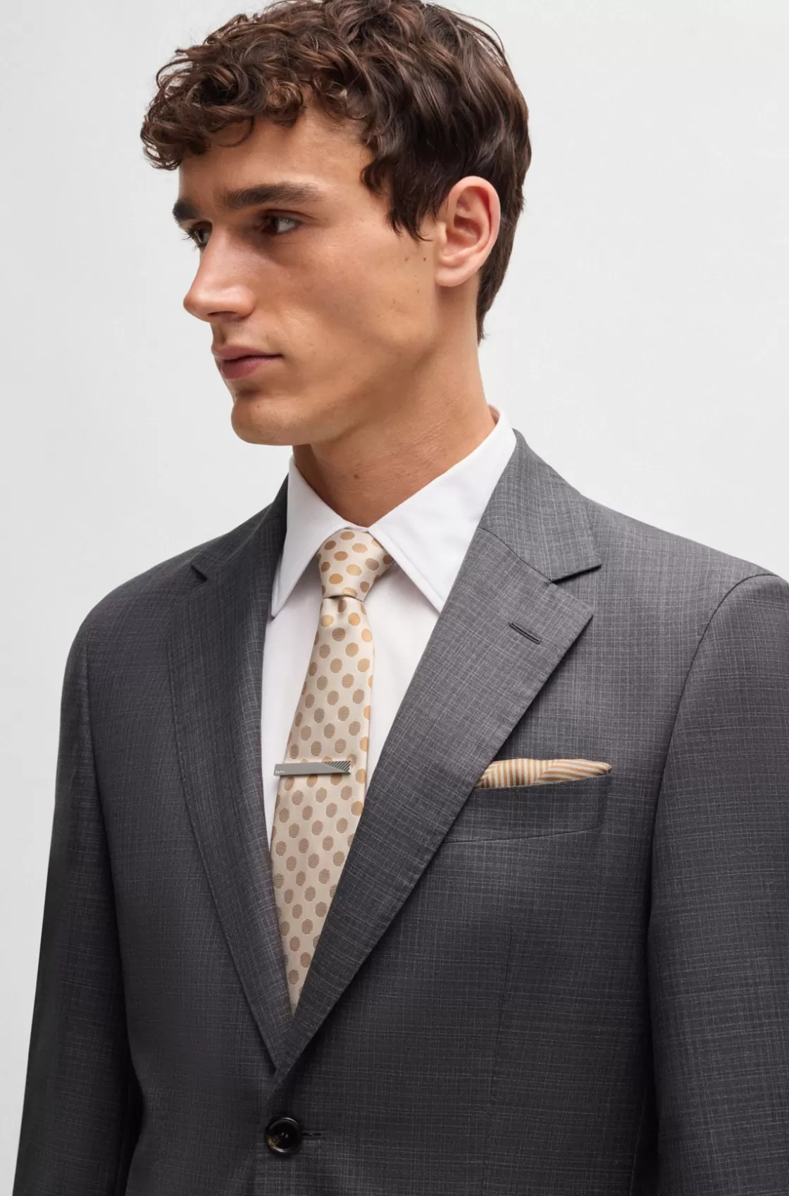 HUGO BOSS Pocket Square In Pure Silk With Double Print Light Grey Flash Sale