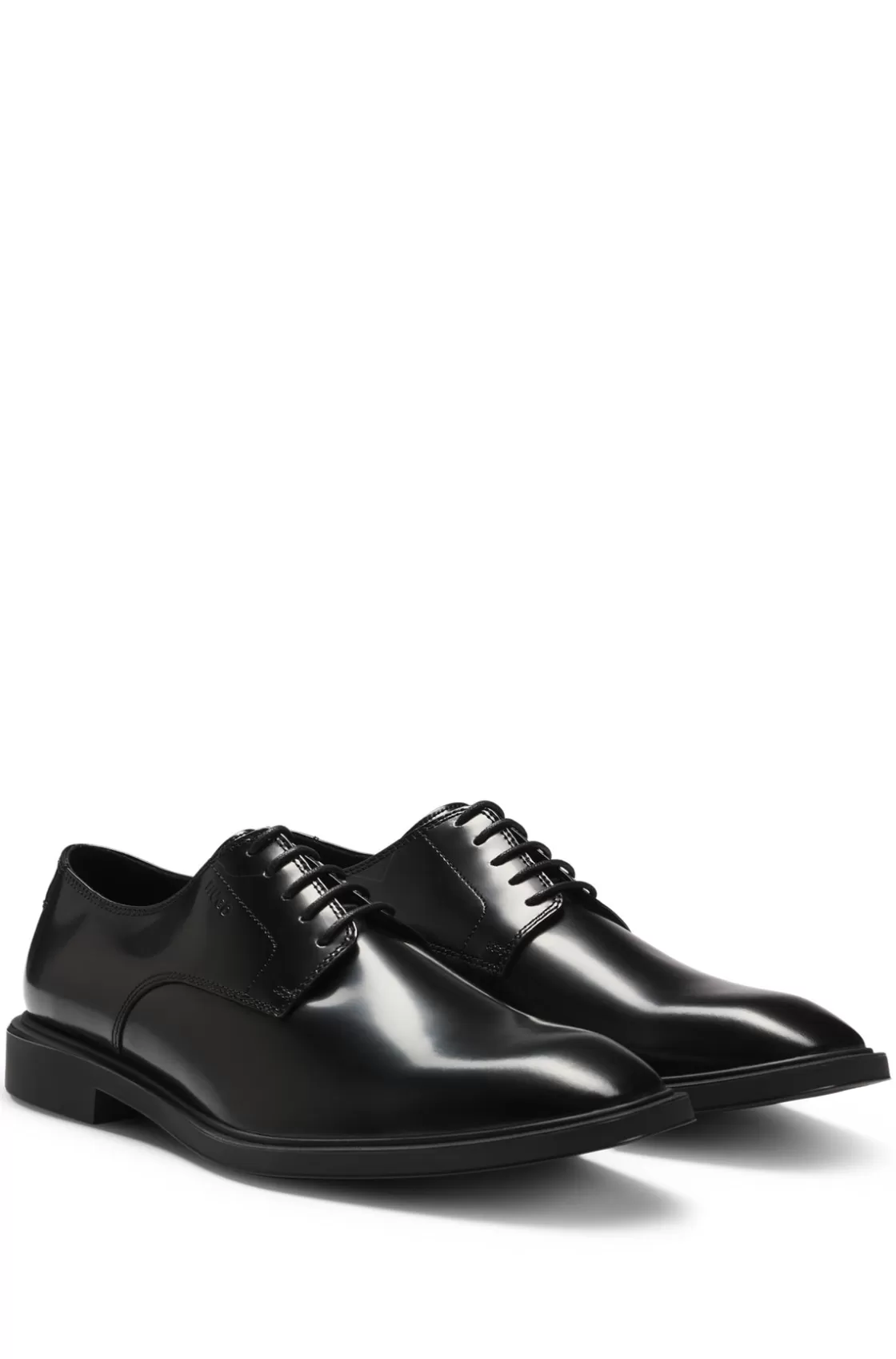 HUGO BOSS Polished-leather Derby Shoes With Logo Detail Black Best