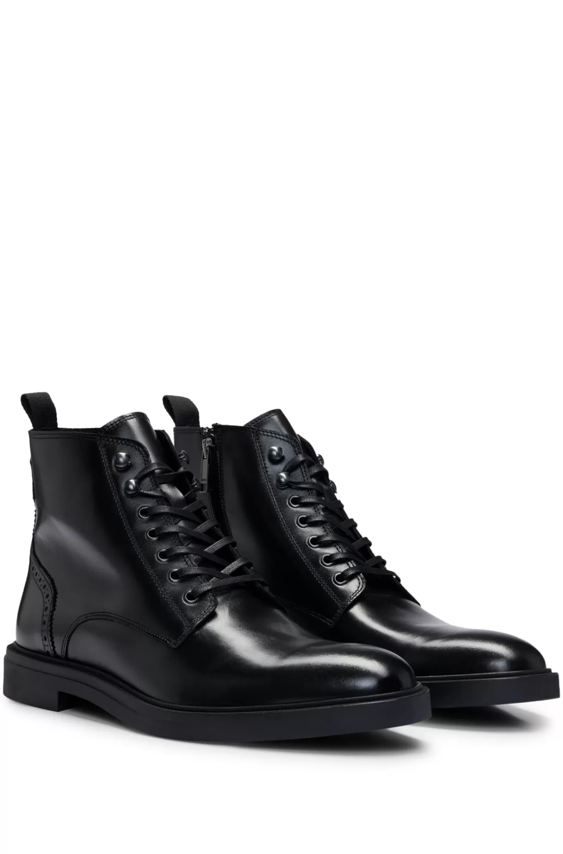 HUGO BOSS Polished-leather Half Boots With Brogue Details Black Best