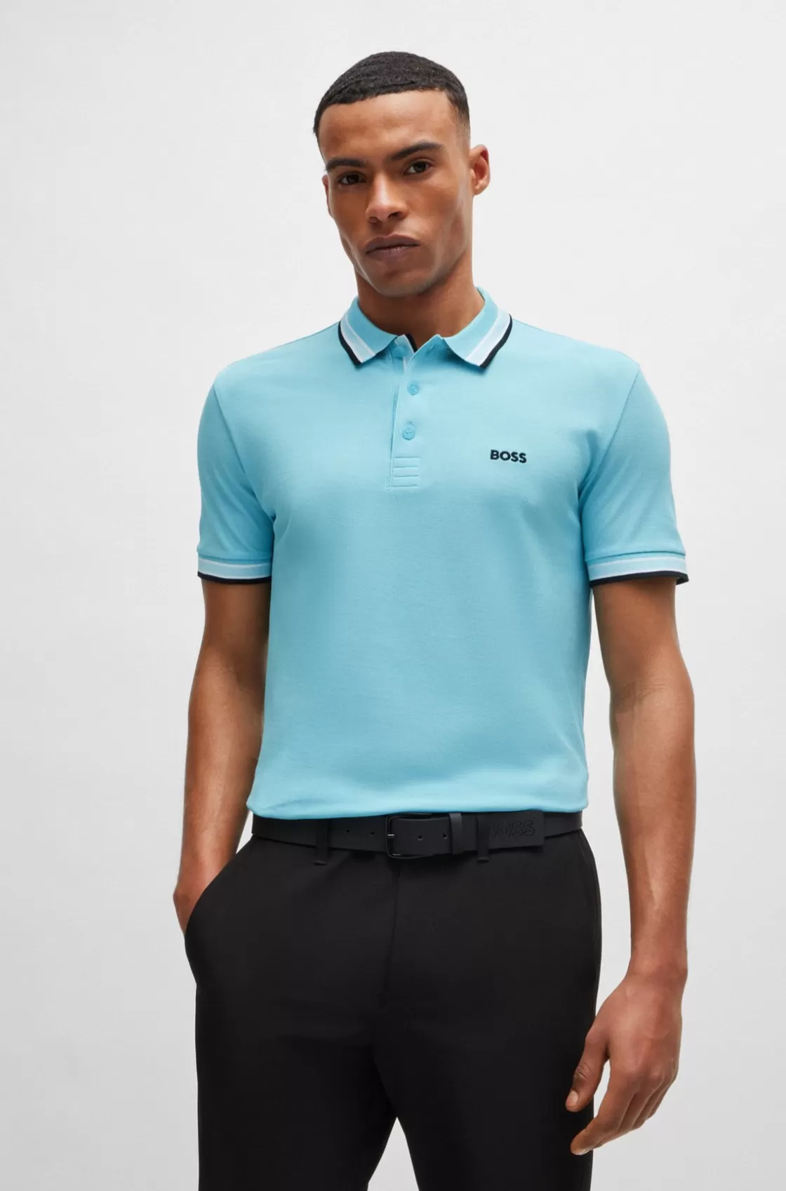 HUGO BOSS Polo Shirt With Contrast Logo Details Turquoise Store