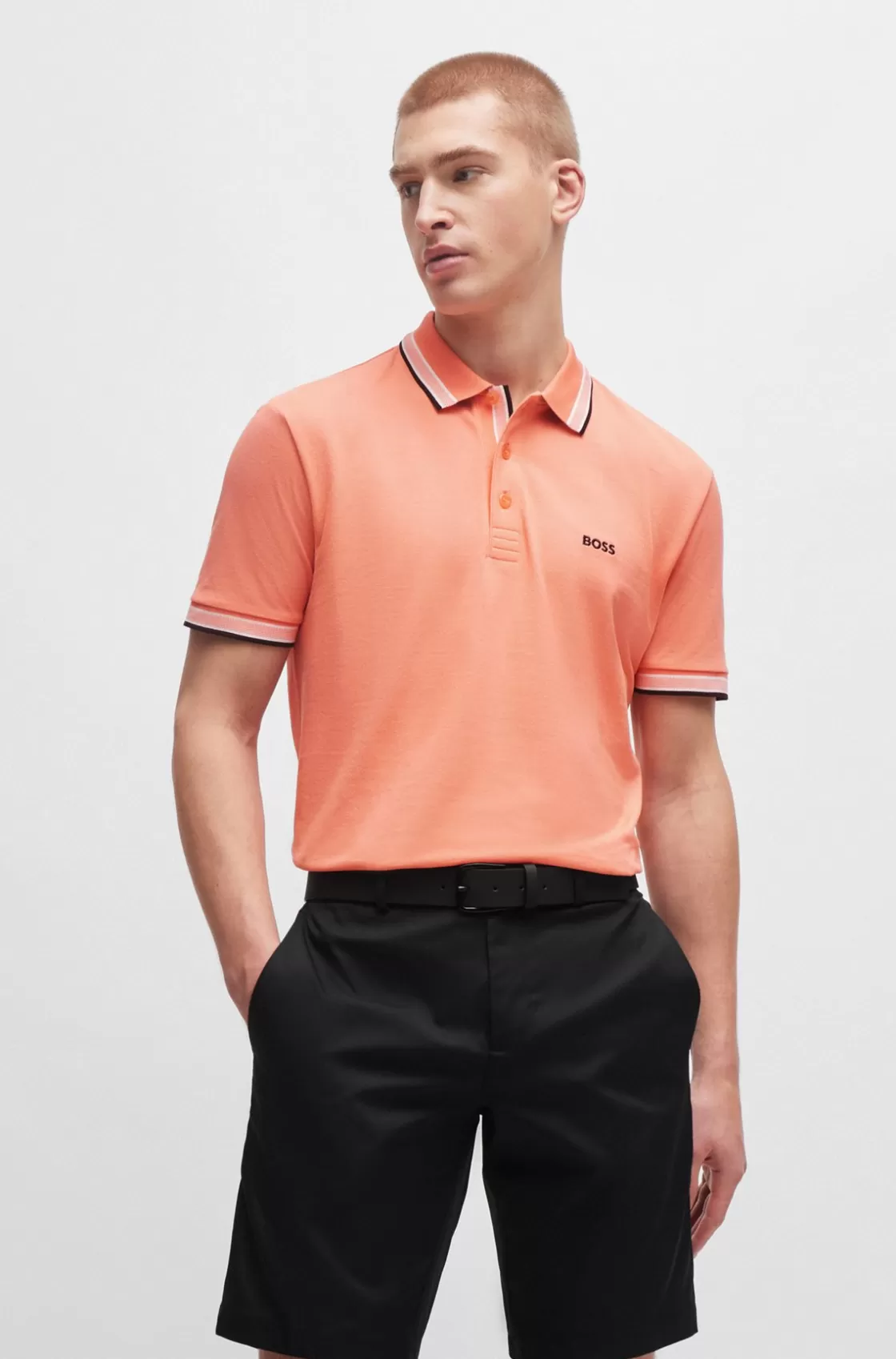 HUGO BOSS Polo Shirt With Contrast Logo Details Light Red Cheap