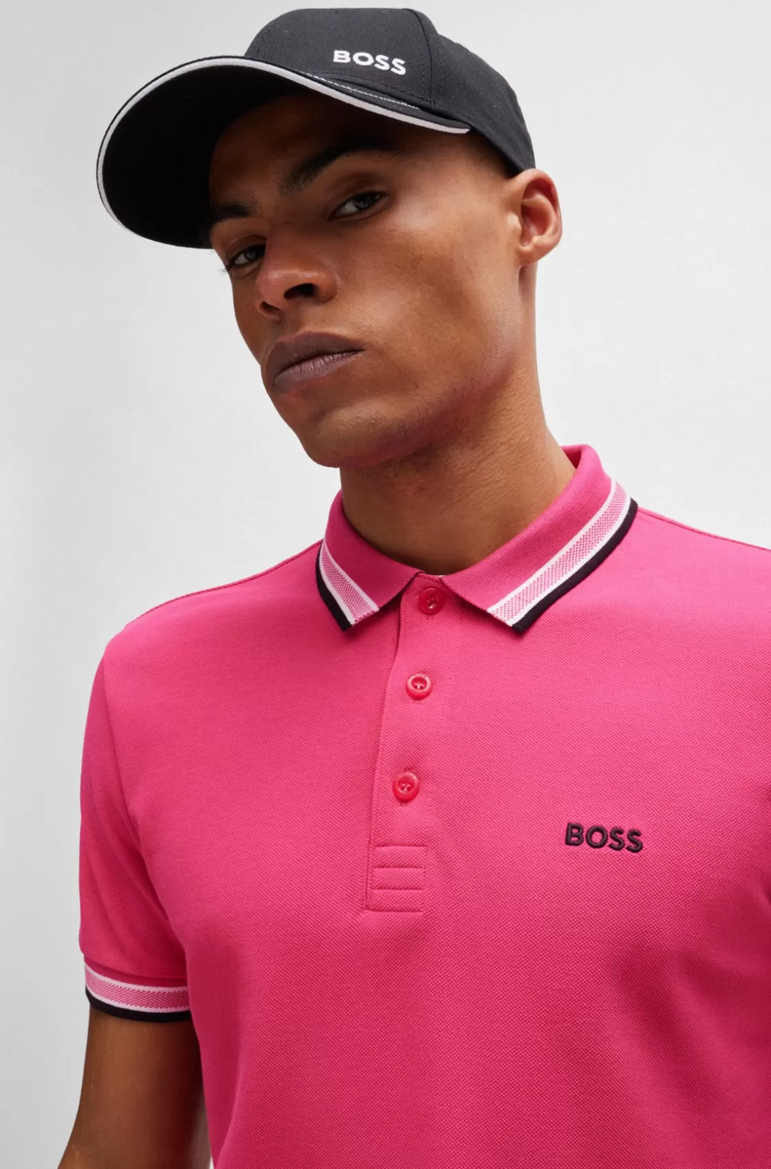 HUGO BOSS Polo Shirt With Contrast Logo Details Pink Fashion