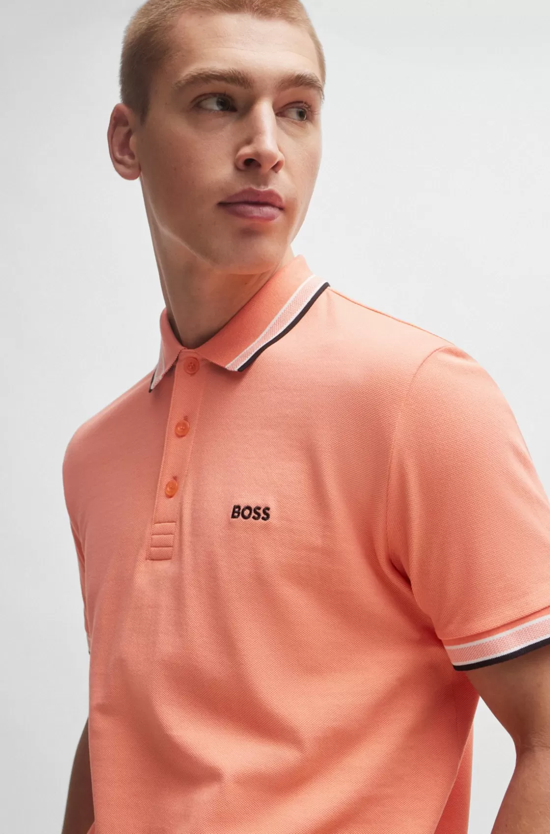 HUGO BOSS Polo Shirt With Contrast Logo Details Light Red Cheap