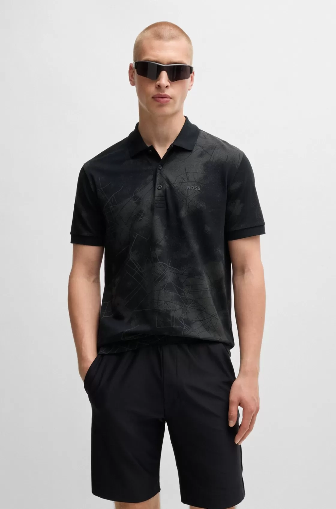 HUGO BOSS Polo Shirt With Decorative Reflective Print Black Store