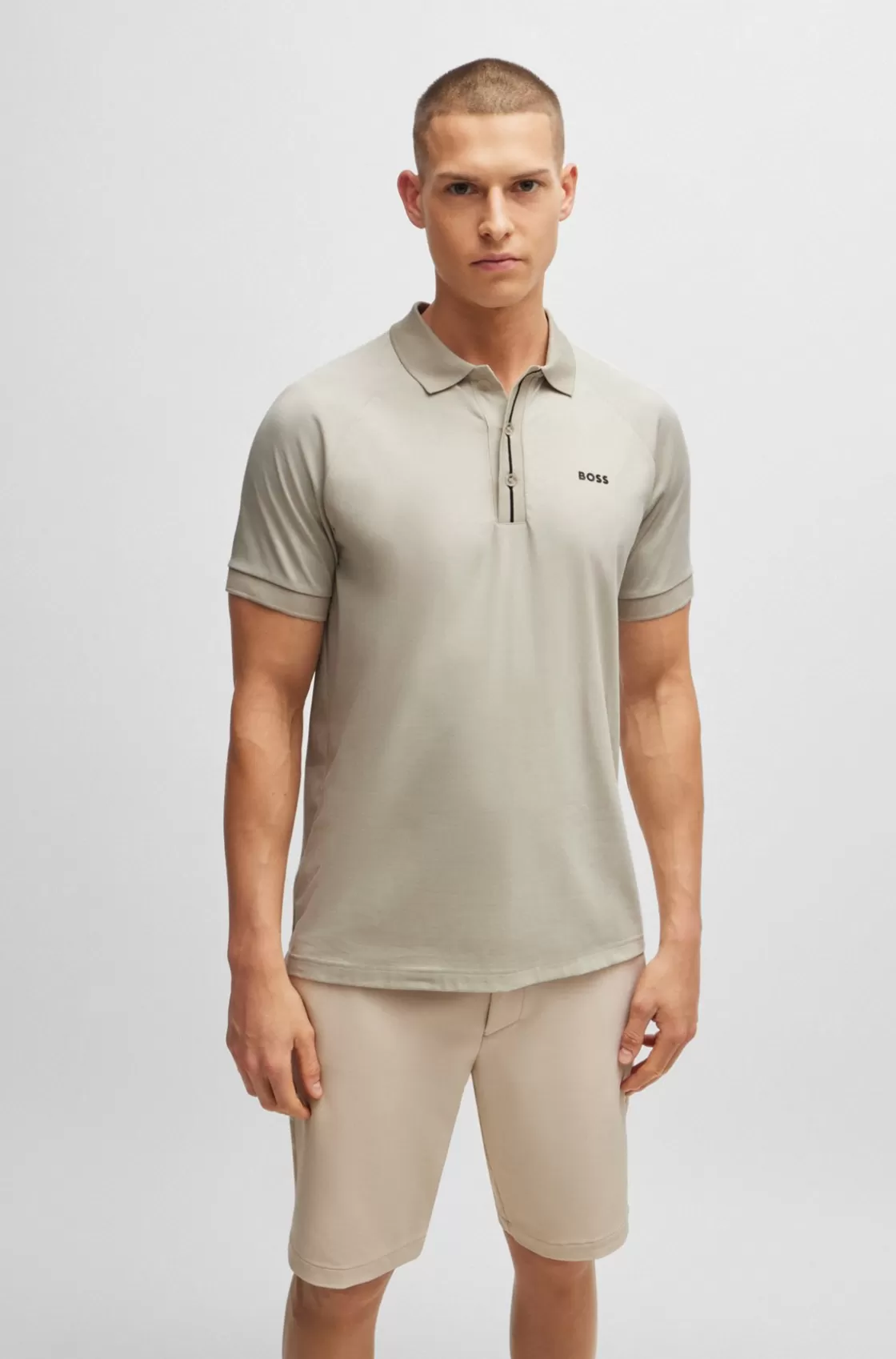 HUGO BOSS Polo Shirt With Embossed Stripe Artwork Light Beige Flash Sale