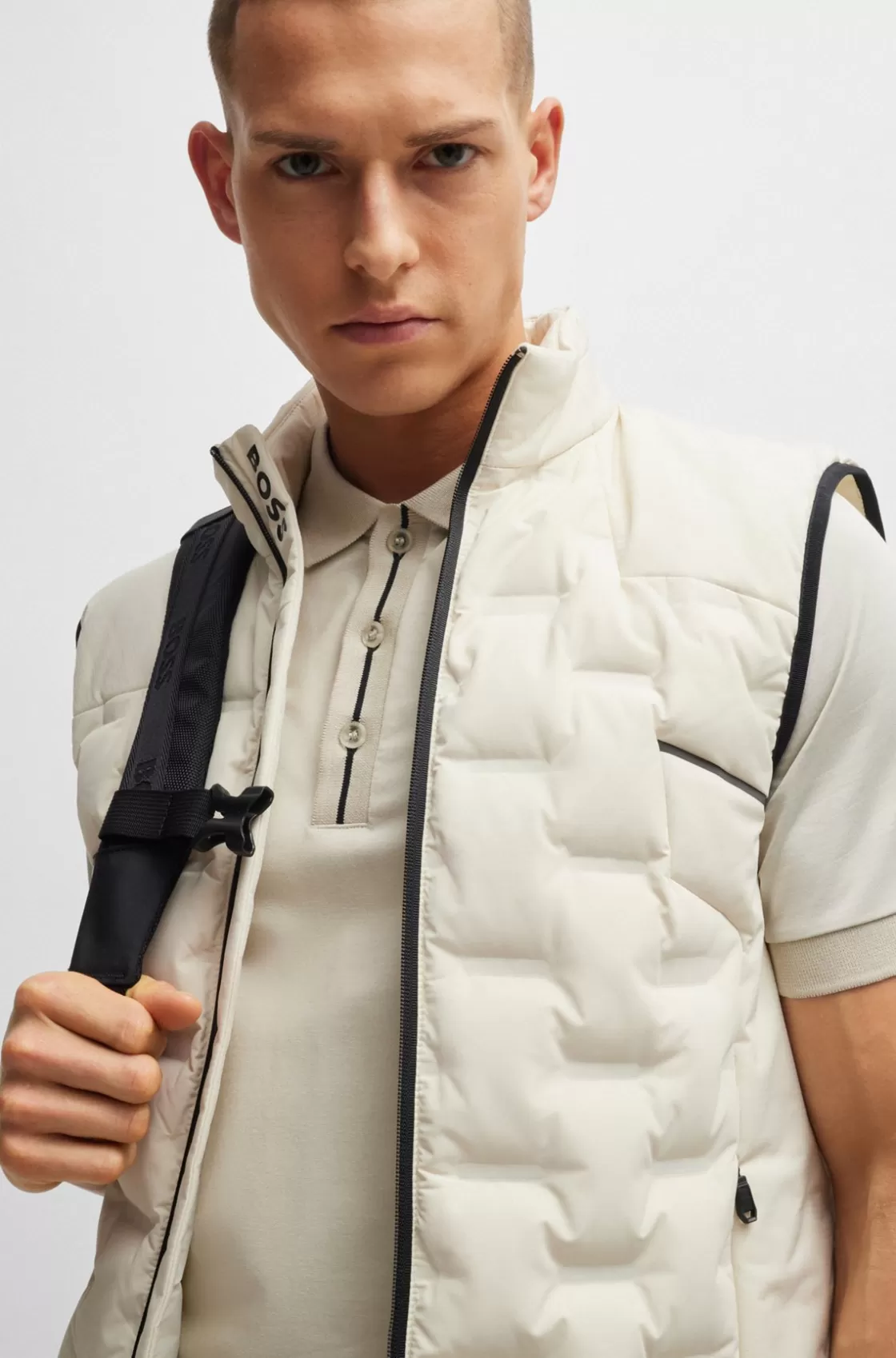 HUGO BOSS Polo Shirt With Embossed Stripe Artwork Light Beige Flash Sale
