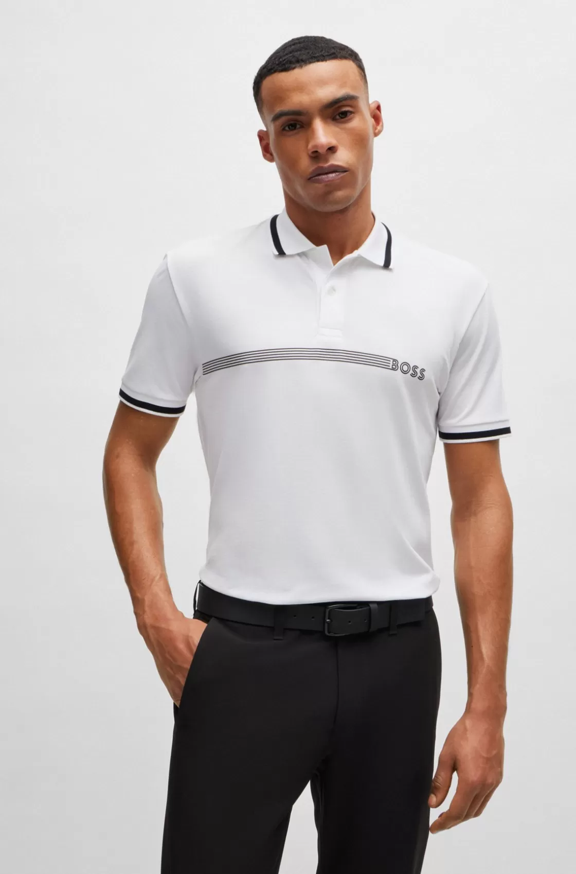 HUGO BOSS Polo Shirt With Stripes And Logo White Cheap