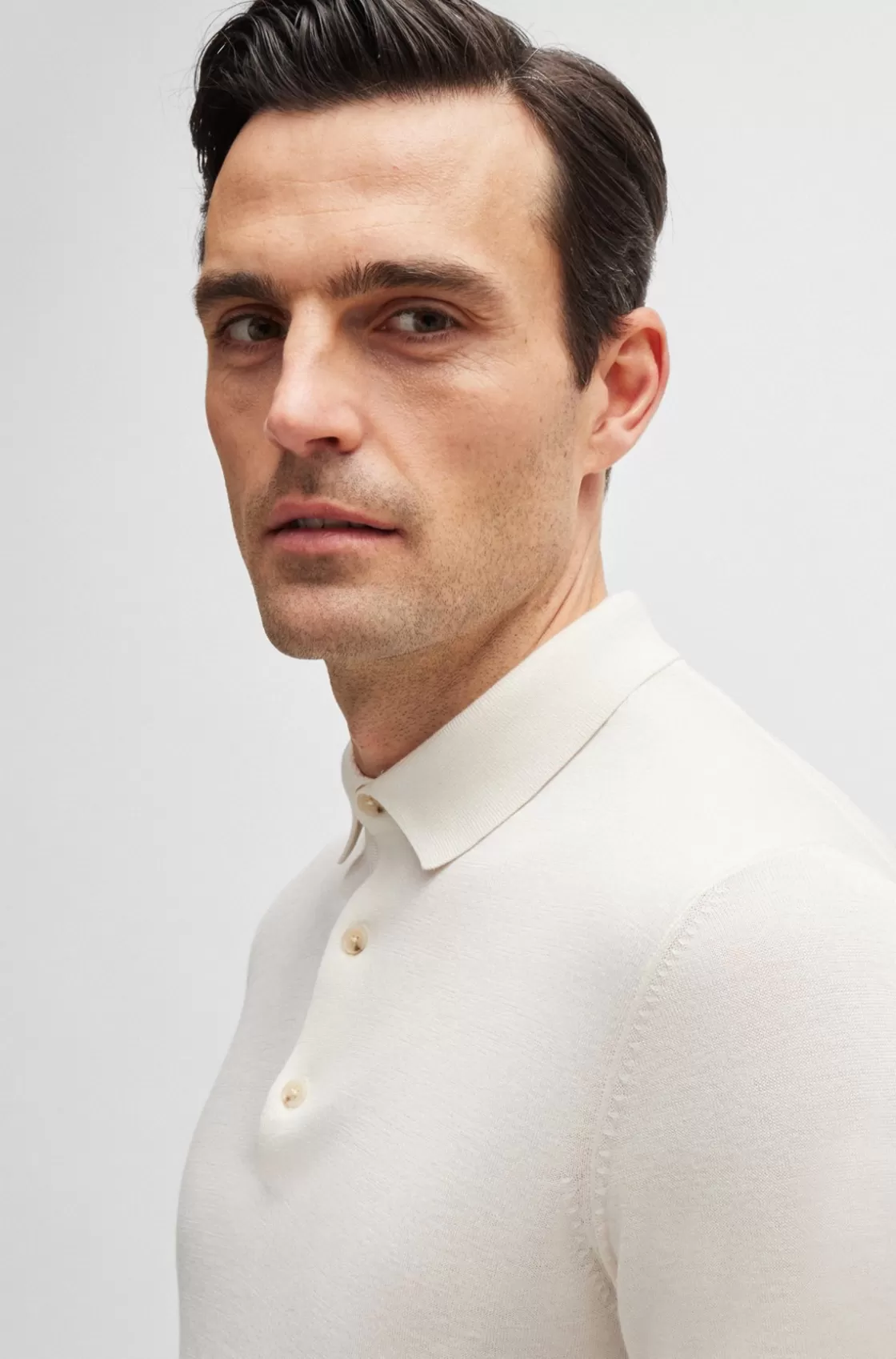 HUGO BOSS Polo-collar Regular-fit Sweater In Silk And Cotton White Discount