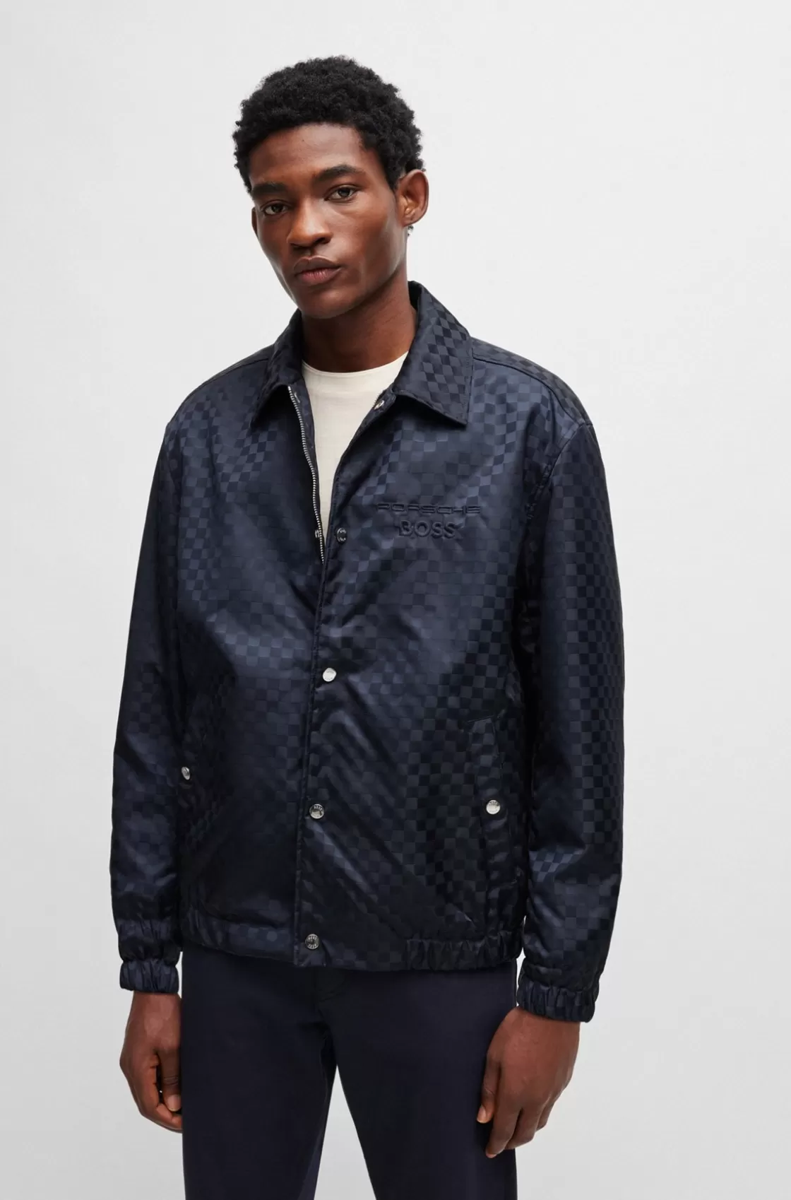 HUGO BOSS Porsche X BOSS Jacket In Checkerboard Jacquard With Collaborative Branding Dark Blue Best Sale