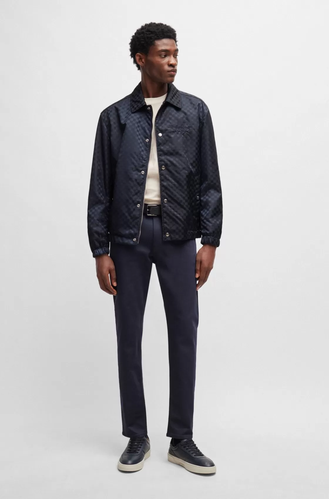 HUGO BOSS Porsche X BOSS Jacket In Checkerboard Jacquard With Collaborative Branding Dark Blue Best Sale
