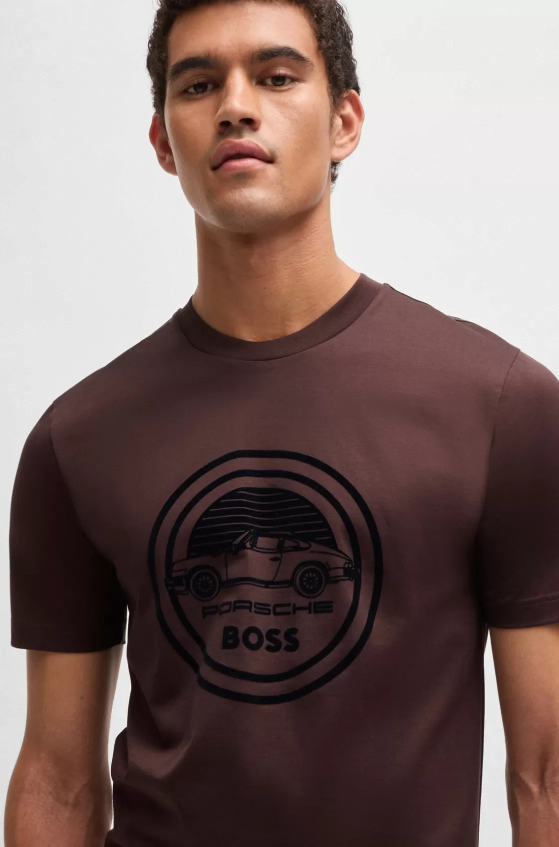 HUGO BOSS Porsche X BOSS Mercerized-cotton T-shirt With Special Branding Light Red Store