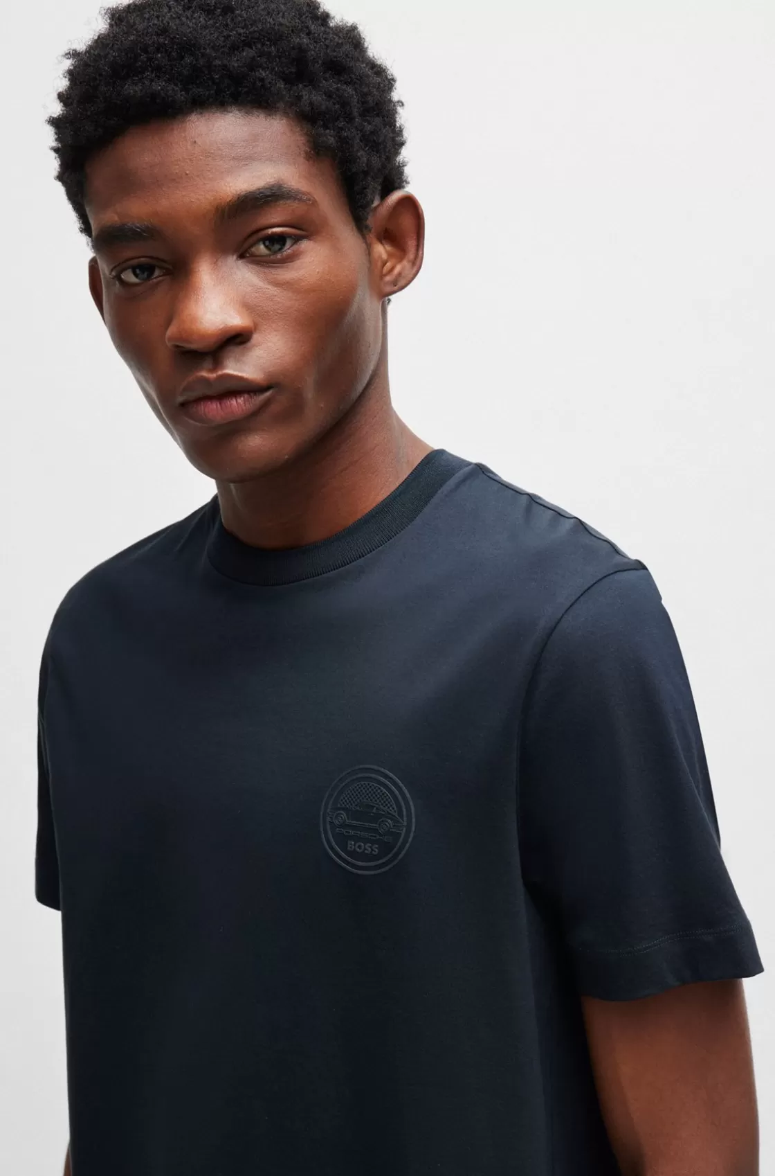 HUGO BOSS Porsche X BOSS Mercerized-cotton T-shirt With Special Branding Dark Blue Store