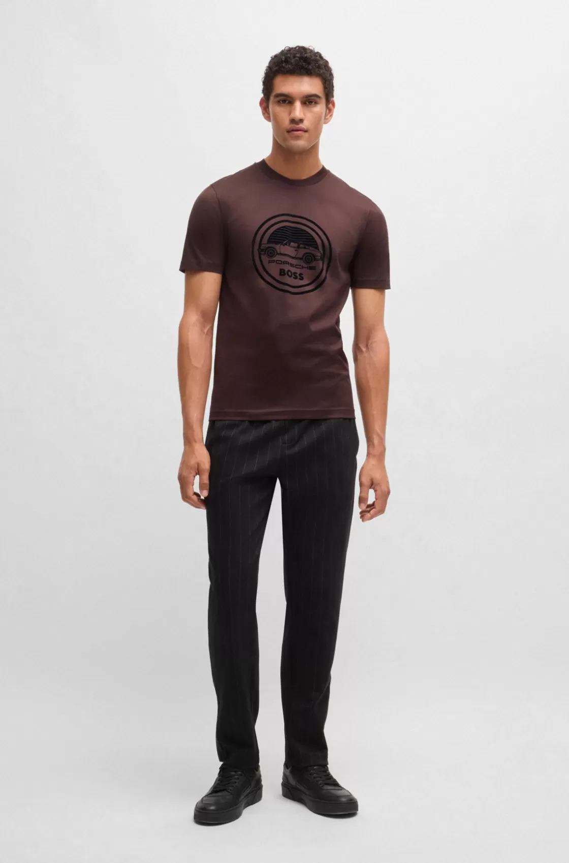 HUGO BOSS Porsche X BOSS Mercerized-cotton T-shirt With Special Branding Light Red Store