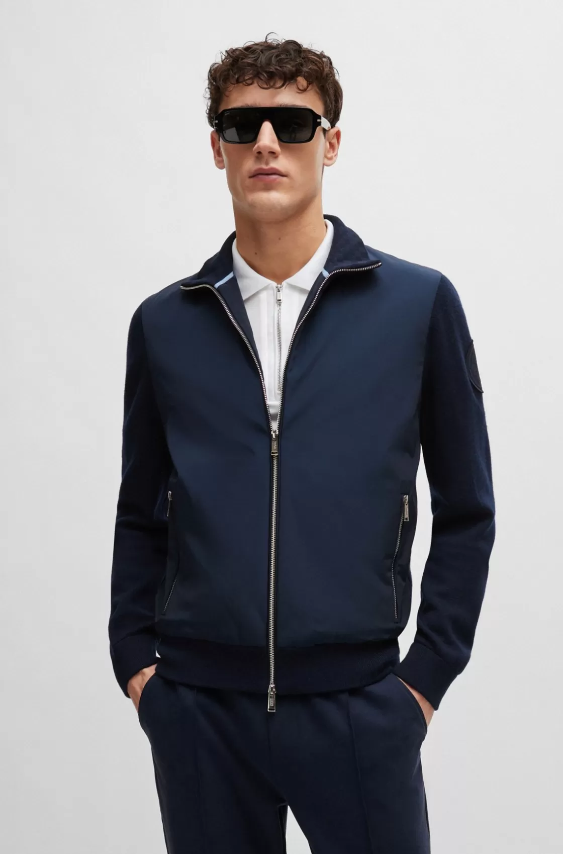 HUGO BOSS Porsche X BOSS Mixed-material Jacket With Special Branding Dark Blue Best